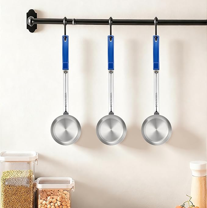 8 Pcs 8oz Portion Control Serving Spoons Unslotted Portion Scoops for Food with Blue Handle Stainless Steel Serving Utensils Set for Restaurant/Weight Loss/Baking