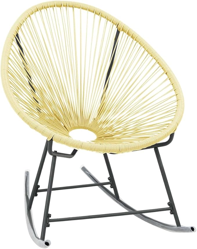 Outdoor Acapulco Chair Poly Rattan Beige Patio Lounge Outdoor Furniture Rocking Chair with Powder-Coated Steel Frame for Garden and Patio