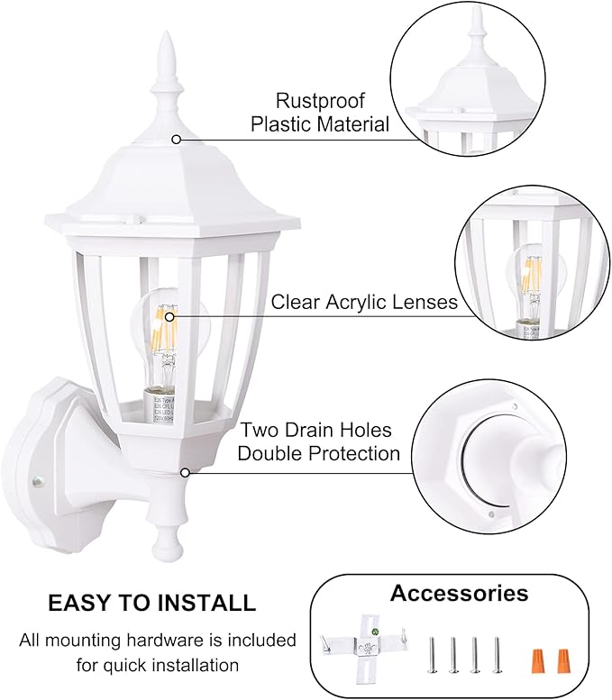 FUDESY Outdoor Wall Lantern Exterior Waterproof Wall Sconce Light Fixture White Front Porch Light Wall Mount for Garage Patio Yard FDS2542EW (Bulb Included)