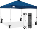 EAGLE PEAK Pop Up Canopy Tent with Wheeled Carry Bag 8 Stakes 4 Ropes 4 Weight Bags Easy Set Up Tent Canopy 10x10 ft 100sqft of Shade Dark Blue