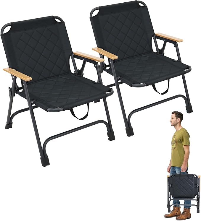 ptlsy Ice Fishing Chairs for Adults Foldable Beach Chair for Camp Beach Fishing Sports Event Hiking Patio Indoor &amp Outdoor Use (2 Pack)