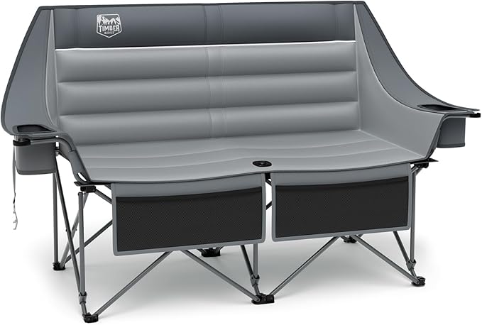Timber Ridge 600 lbs Double Camping Chair Ultra-Wide Heavy Duty Outdoor Folding Camp Couch Loveseat Camping Chairs Perfect for Campsites Patio/Lawn Soccer Games or Other Youth Sports Supports