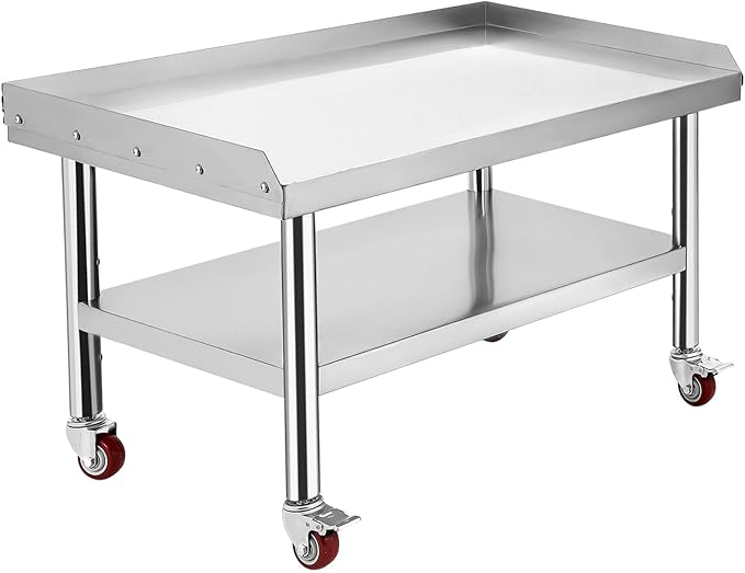 Equipment Grill Stand Table | Stainless Steel 36x30x24 | 1000 lbs Top Shelf 220 lbs Bottom Shelf | Adjustable Legs with 2 Edge Baffle | for Commercial Kitchens Hotels and Homes