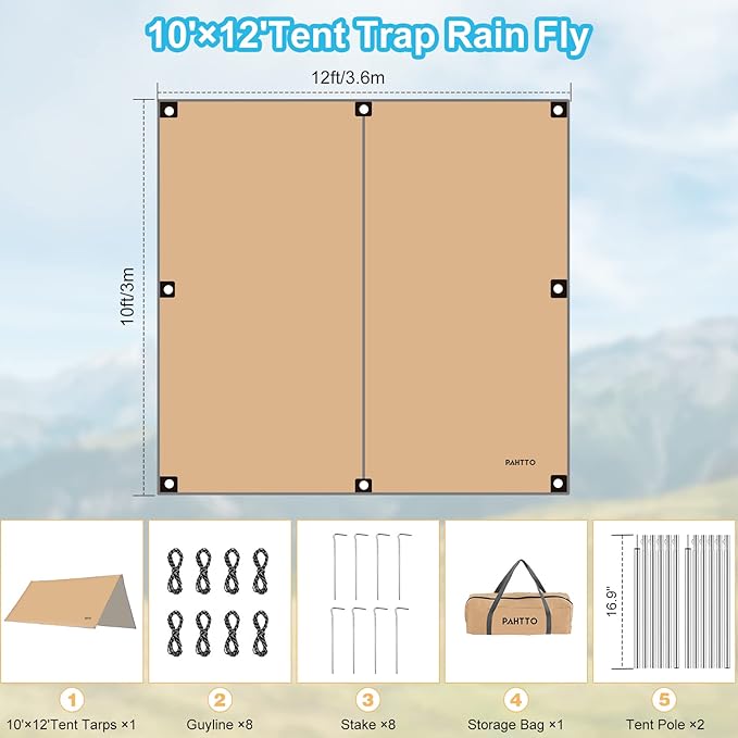 Hammock Rain Fly 12x10FT Camping Tarp with Poles Waterproof and Ultralight Survival Tent Tarp for Outdoors Camping Hiking Picnic Backpacking