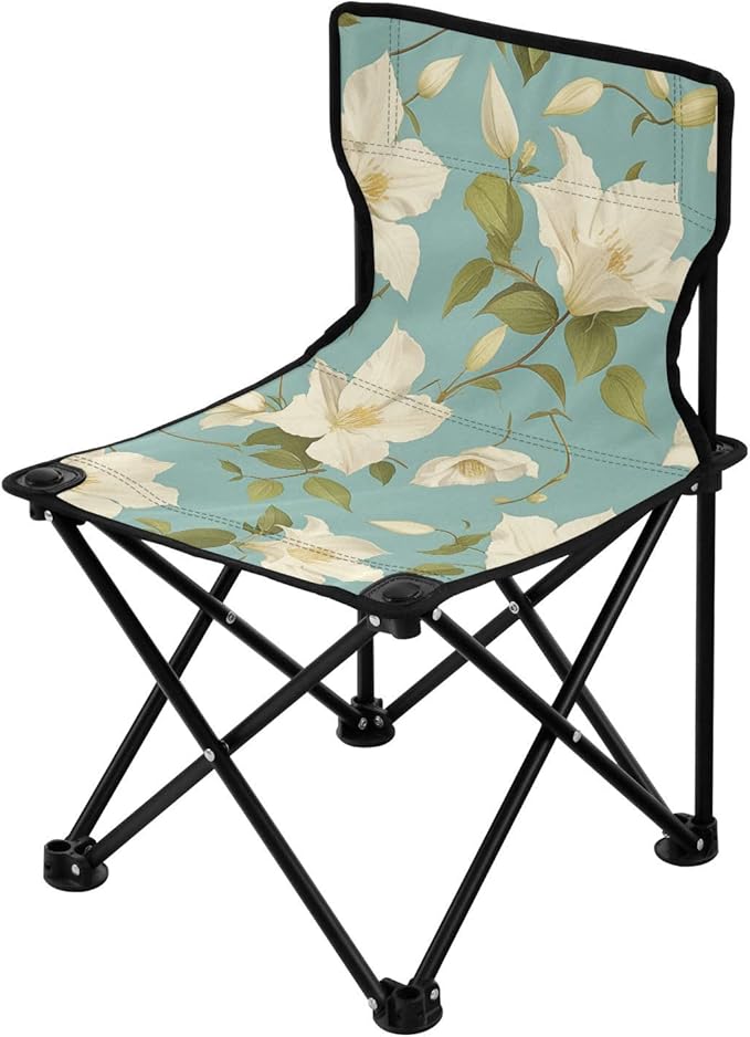 KLL Chic White Clematis Flowers Teal Background Compact Portable Beach Chairs for Traveling Ultralight Beach Chair Carry Bag Included Hiking Chairs Backpacking Ultralight for Outside Outdoor