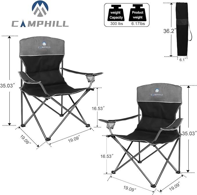 CAMPHILL Camping Chair Set of 3 Outdoor Folding Camping Chairs for Heavy People with Cup Holder &amp Carry BagCollapsible Chair Include One Sofa Chair and Two Single ChairSupport up to 500lbs