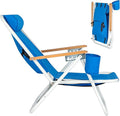 Folding Backpack Beach Chair 4 Position Portable Camping Chair with Headrest Cup Holder and Wooden Armrests (Blue 1 Pack)