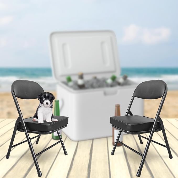 Mini Padded Folding Chairs Garage Stool Portable Camping Chair with Cushion Lightweight Lawn Chair for Outdoor Sports Events Patio Fishing Hiking Hunting Picnic Beach (Black 2 Pack)