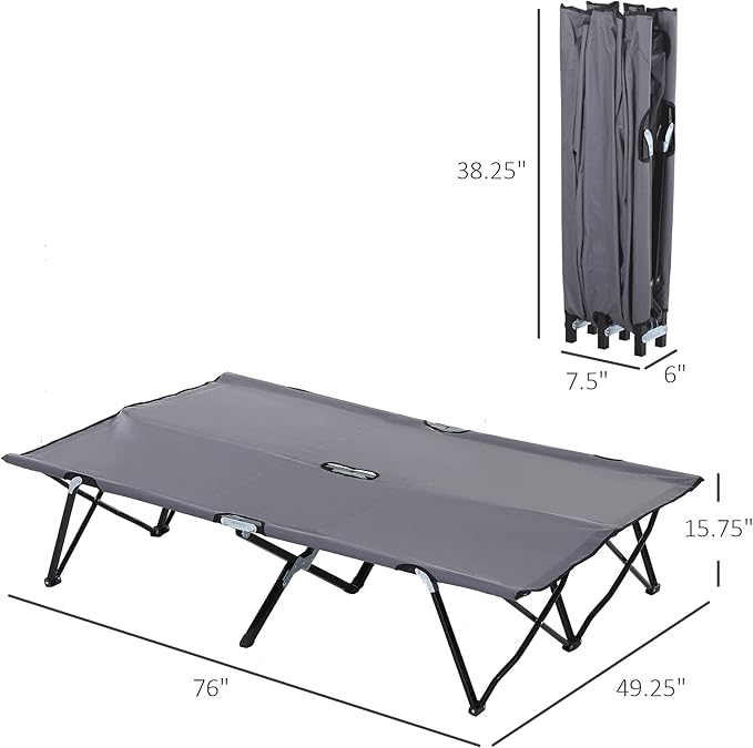 Gray Double Portable Camping Cot - 50-Inch Wide Elevated Steel Bed 300 lbs Weight Limit Foldable with Travel Bag for Outdoor Adventures