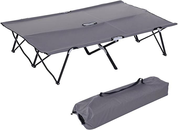 Outsunny 2 Person Folding Camping Cot for Adults 50 Extra Wide Outdoor Portable Sleeping Cot with Carry Bag Elevated Camping Bed Beach Hiking Grey