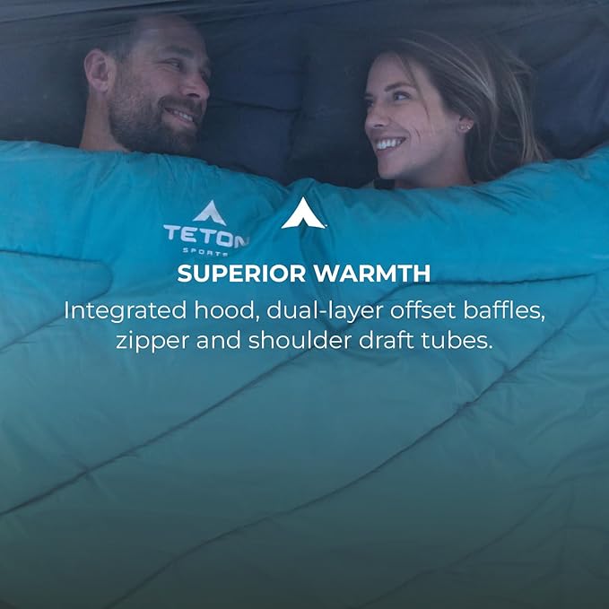 Teton Mammoth Queen Size Double Sleeping Bag- A Warm Bag The Whole Family can Enjoy – Great for Camping Hunting and Base Camp. Compression Sack Included