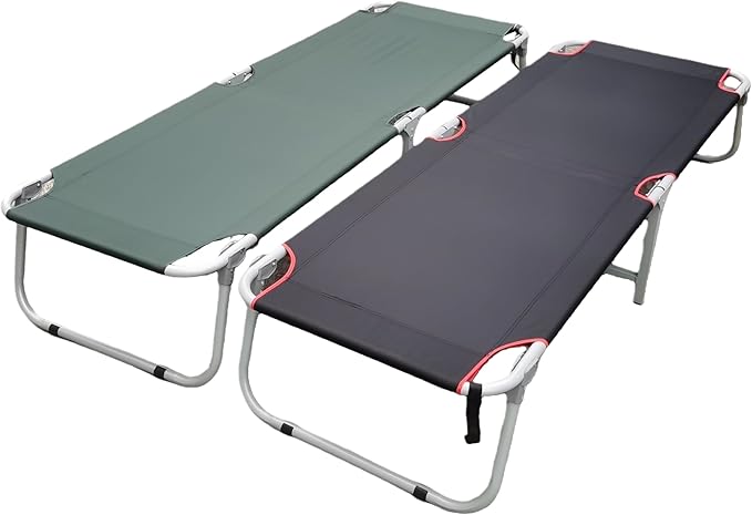 Simple Folding Bed Cast Iron &amp Canvas Material 250 LBS Weight Capacity 71.65×24.4 Inches Multipurpose Bed for Patio Outdoor and Indoor Use (Black)