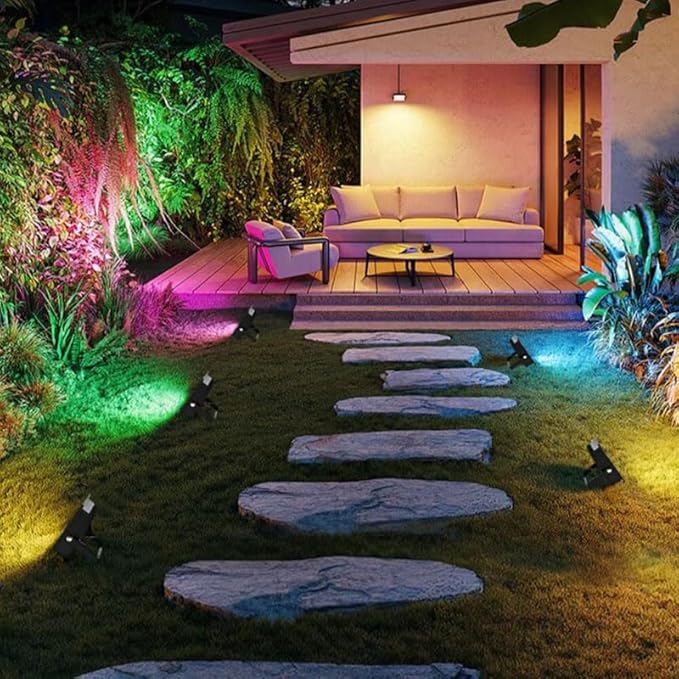 Remon LED Flood Light Outdoor 800W Equivalent 8000LM Smart RGB Landscape Lighting with APP Control DIY Scenes - Timing - Warm White 2700K - Color Changing Uplight IP66 Waterproof 43 Modes (2 Pack)