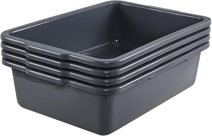4-Pack 32 L Plastic Dish Tub Large Utility Bus Box Restaurant Dish Bin Gray