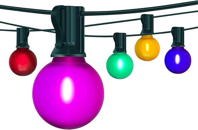 G40 Globe String lightsFrosted Multicolor LED Christmas Lights with 27 Shatterproof LED Bulbs Hanging Christmas Tree Lights for Indoor Outdoor Holiday Party Backyard Christmas Decoration Green Wire