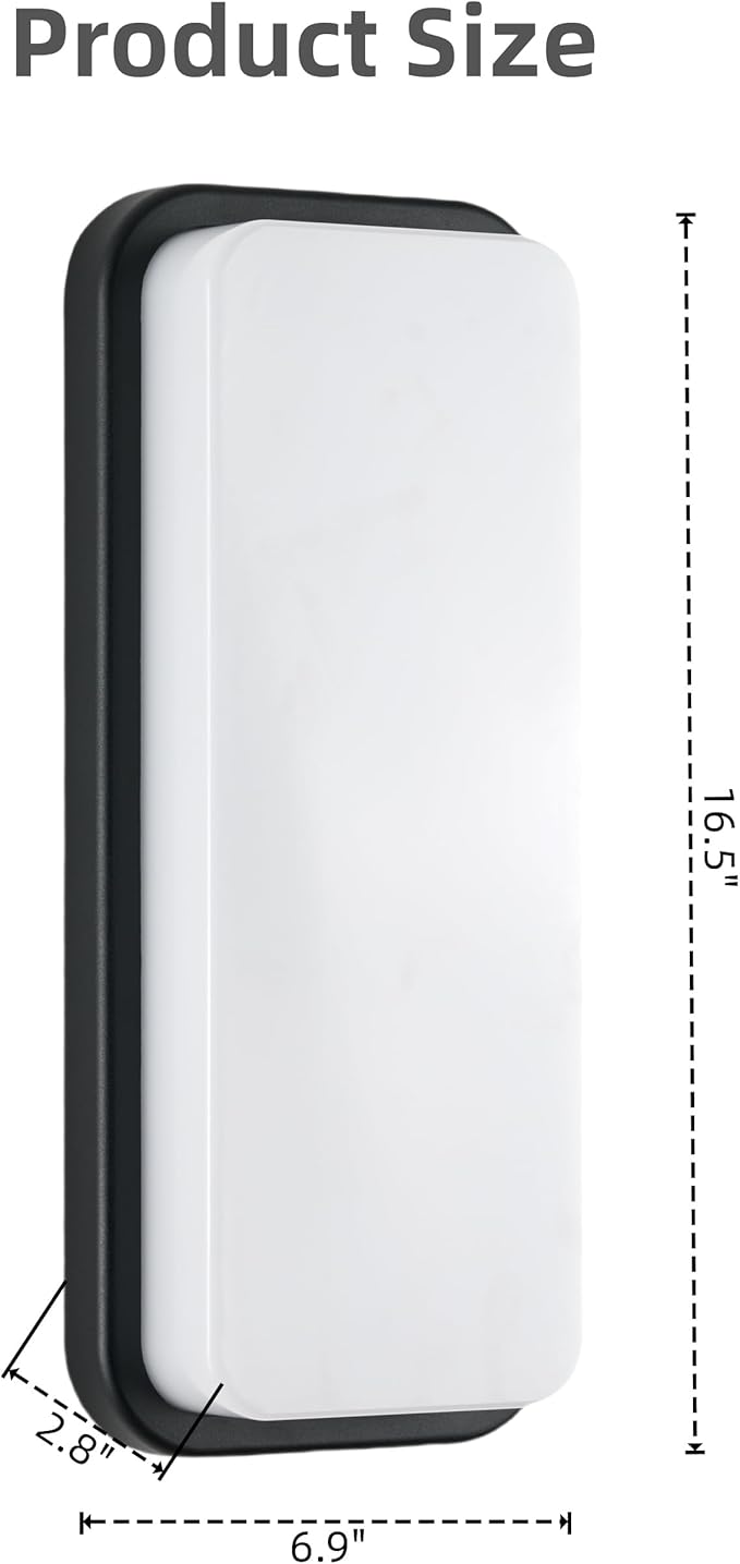 LANFU LED Modern Rectangular Outdoor Wall Sconce Light 3000K Outside Light for House Patio Black Warm White IP64 Waterproof Exterior Wall（16.5inch）