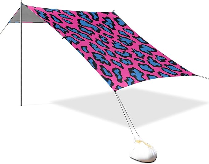 ALAZA Pink &amp Blue Leopard Print Cheetah Beach Tent Sun Shelter UPF50+ Protection Beach Shade Canopy w/ 4 Sandbags for Outdoor Camping Fishing Backyard Fun Picnic 10x9 ft