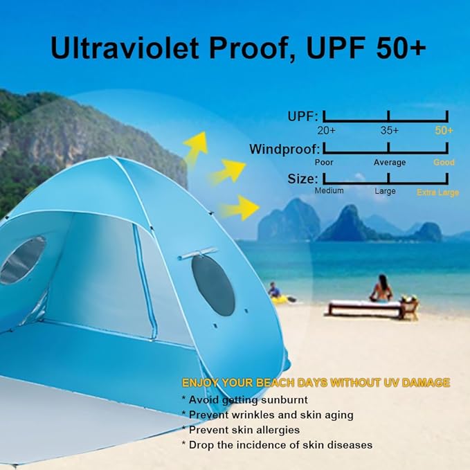 Extra Large Pop Up Instant Portable Outdoors 2-3 Person Beach Cabana Tent Sun Shade