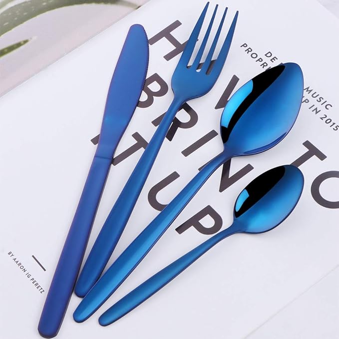 32-Piece Silverware Set for 8 BuyGo Stainless Steel Multicolor Camping Flatware Dinnerware Sets Hand Polish Dishwasher Safe