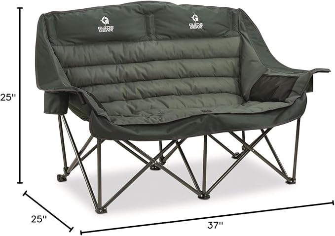 Guide Gear Oversized XL Padded Camping Sofa Portable Folding Large Camp Lounge Couch for Outdoor Adults Men and Women Heavy-Duty 600-lb. Capacity with Cup Holder Green
