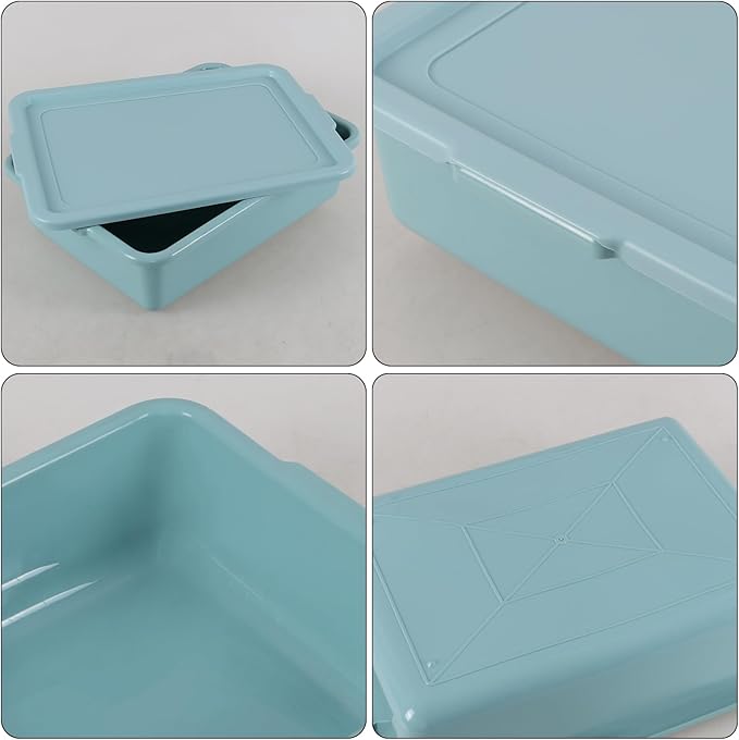 3 Pack Restaurant Bus Tub with Lid 13 L Plastic Utility Bus Box Mint Green