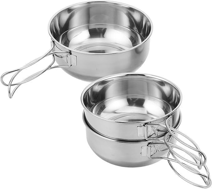 Veemoon Outdoor Camping Tableware Stainless Steel Foldable Bowls Set 650ml Large + 500ml Small Multipurpose Backpacking Cookware for Hiking and Travel