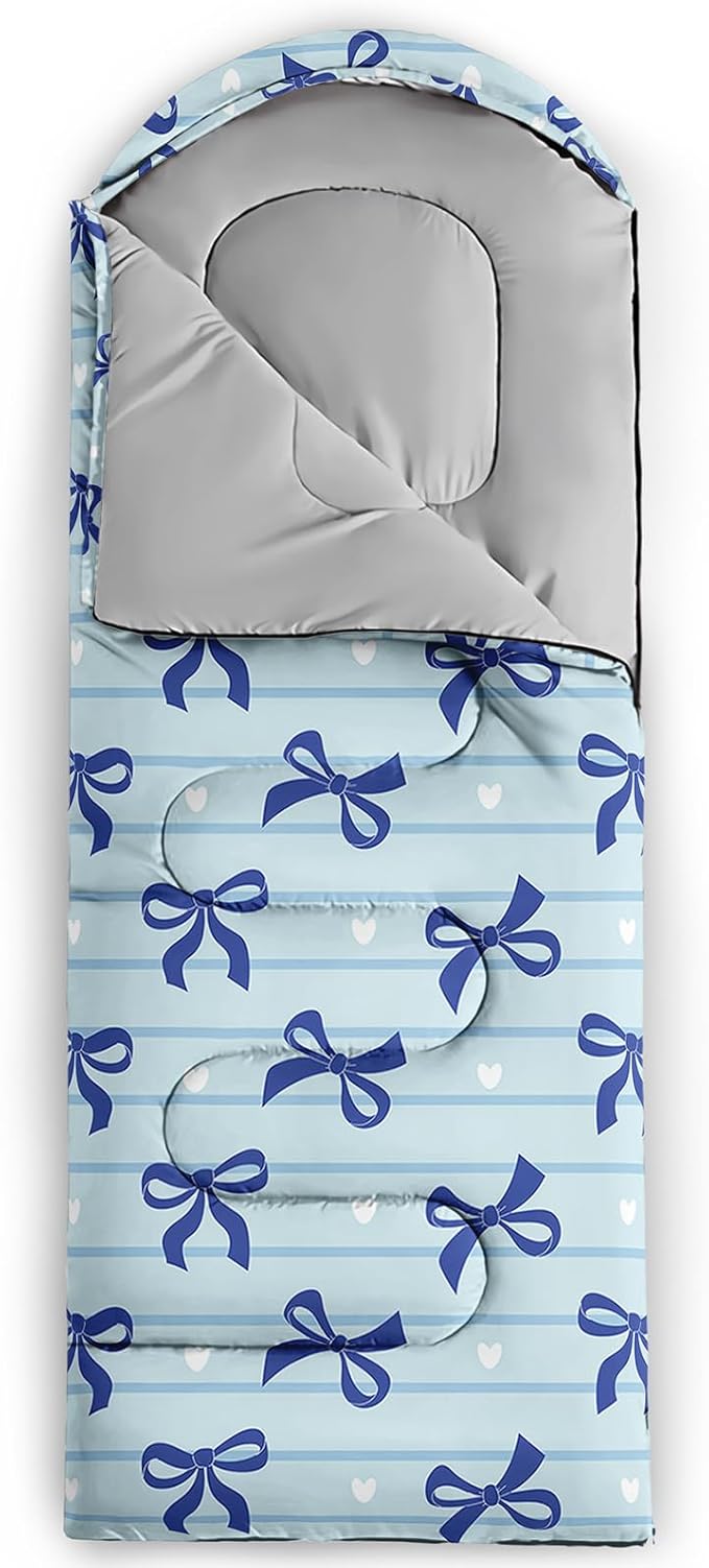 Girls Bow Sleeping BagPink Bowknot Waterproof Portable Camping BagPink and White Stripes Girly Portable Compact with Compression Sack for Backpacking Outdoor Indoor in Spring Summer Fall