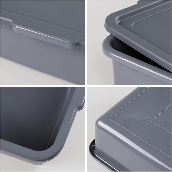 13 Liters Plastic Bus Tray with Lids Grey Commercial Bus Box Tote Box Set of 3