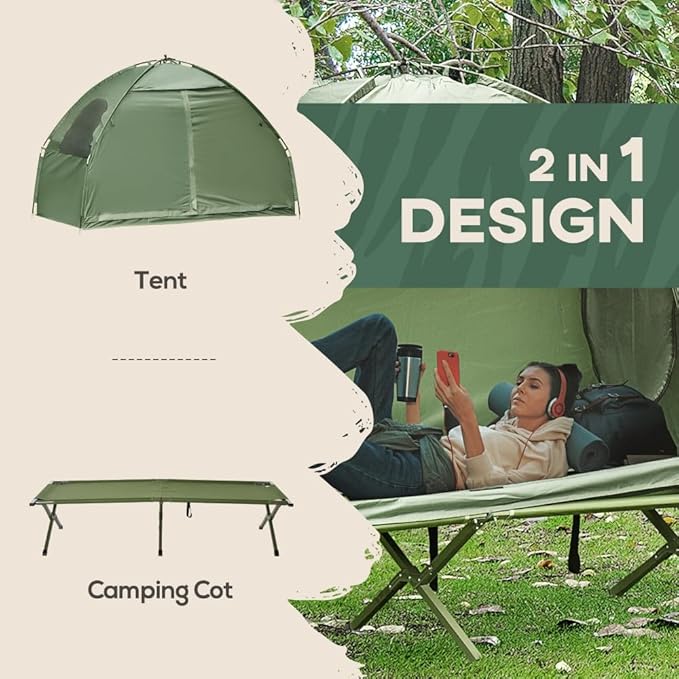 Portable Camping Cot for AdultsFolding Cot for Sleeping with Mattress Elevated Tent and Sleeping Bag Multifunctional Outdoor Tent Cot Bed 1 Person
