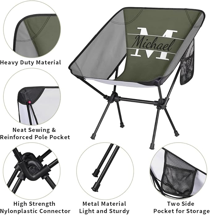 Custom Lightweight Camping Chair with Name Personalized Backpacking Chair Portable Folding Chairs for Patio Camp Hiking Picnic Travel