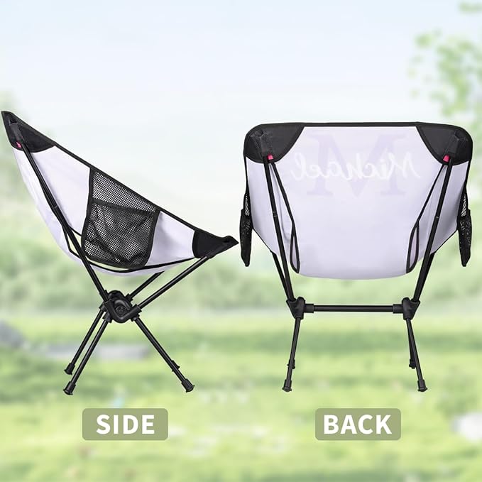 Custom Light Purple Portable Camping Chair Personalized Backpacking Chair with Name Lightweight Foldable Chairs for Hiking Beach