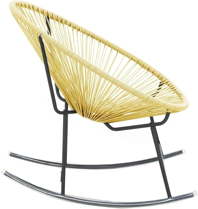 Outdoor Acapulco Chair Poly Rattan Beige Patio Lounge Outdoor Furniture Rocking Chair with Powder-Coated Steel Frame for Garden and Patio