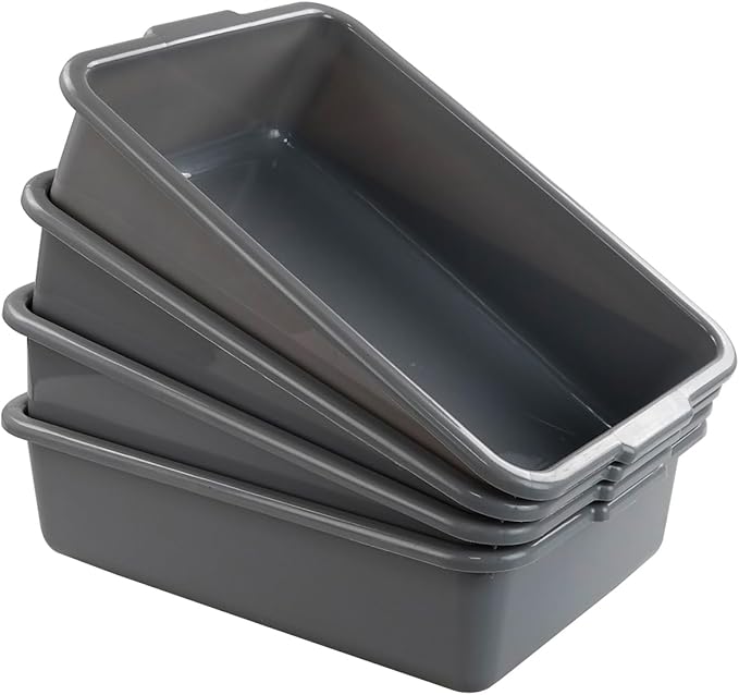 Xyskin 4 Packs 13 Liter Grey Commercial Bus Box Plastic Utility Bus Tub