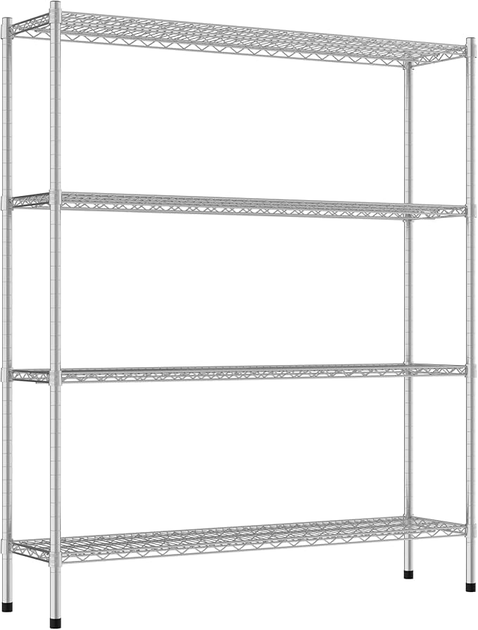 Commercial NSF Listed Chrome Stationary Wire Shelving Kit 14 x 54 x 64 with 4 Shelves Perfect for Warehouse Walk-in Refrigerator Freezer Grocery Store Restaurant Dishroom