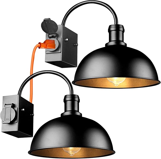 2-Pack Outdoor Wall Sconces Exterior Farmhouse Gooseneck Barn Light Vintage Matte Black Outside Wall Lighting Fixture Anti-Rust Waterproof Outdoor Light for House Porch Garage Entryway