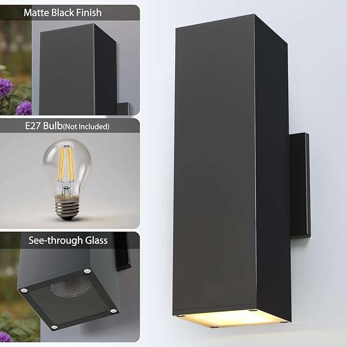 Up and Down Lights Modern Exterior Lighting Fixtures 11.8 Outdoor Porch Light IP65 Waterproof Outside Lights for House Garage PatioE26 Bulbs not Included - 1 Pack