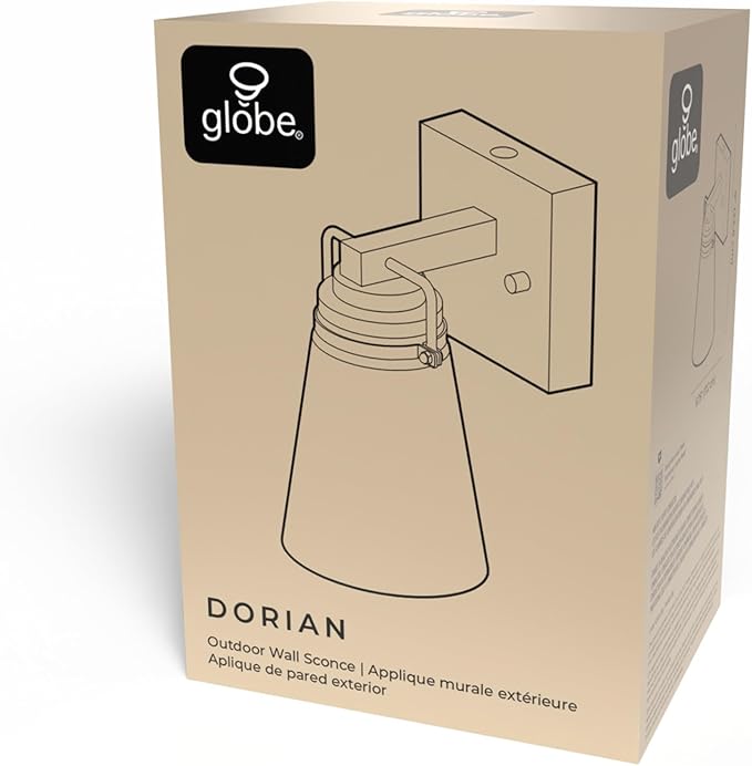 GLOBE Electric 60000174 1-Light Dusk to Dawn Outdoor Wall Sconce Matte Black Clear Glass Shade E26 Bulb Weather Resistant