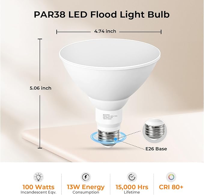 10 Pack Soft White PAR38 LED Flood Light Bulbs Outdoor 3000K Warm Glow 1050 Lumens 13W 100W Equivalent Dimmable Waterproof E26 Bulb for Patio Porch Yard