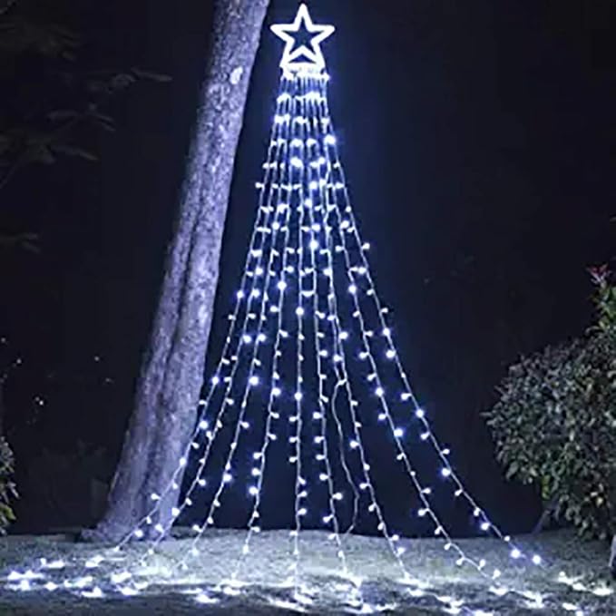 PUHONG Christmas Decoration Outdoor Star String Lights16.4Ft Christmas Tree Toppers Lights 320 LED 8 Memory Modes with 14 Lighted Star for Halloween Christmas New Year Holiday Birthday(White)