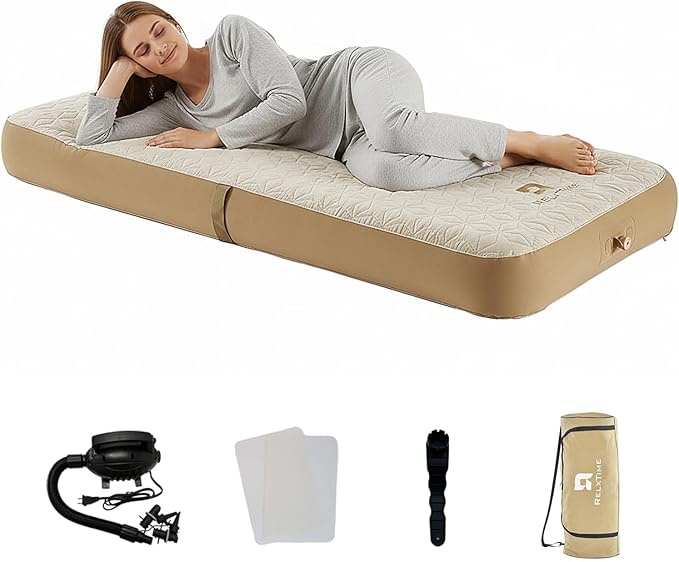 Twin Air Mattress with Hand Pump Inflatable Camping Bed Fast Inflation Portable Blow Up Single Mattress for Home Travel Guests Hiking Picnic Supports up to 1000 lbs