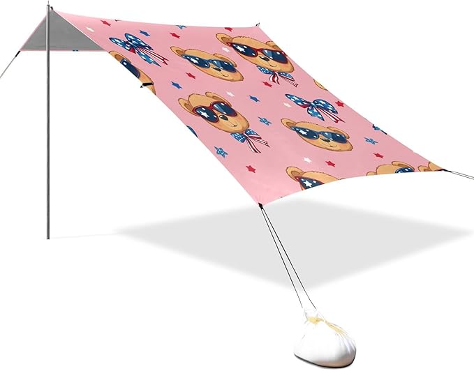 Bolaz Beach Canopy Tent Sun Shade9'×10.5' Large Family Beach Shade UPF50+- Outdoor Shade for Camping Trips FishingLittle Bear Bow Pattern