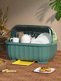 Green Kitchen Drain Cabinet With Lid Bowl Box For Storing Dishes