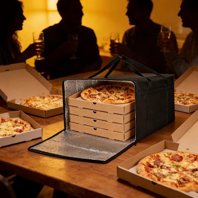 2 Pcs Black Insulated Pizza Delivery Bag 24x24x14 Inch Reusable Pizza Warmer Carrier for Food Delivery Professional &amp Personal Insulated Cooler Box with Secure Handles