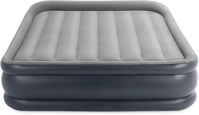 Intex Dura Beam Deluxe Fiber-Tech Pillow Rest Raised Velvet Blow Up Air Mattress Bed with Built in Electronic Pump and Carrying Bag Queen (2 Pack)