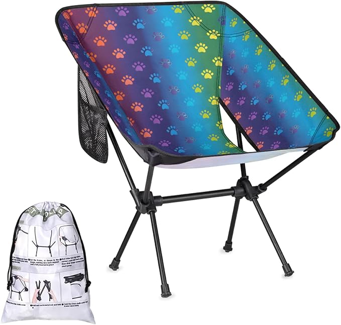 Honeybaby Folding Camping Chair Rainbow Paw Print Camping Chairs Lightweight Portable Chair Outdoor Foldable Chairs for Camping Travel Picnic Beach Hiking