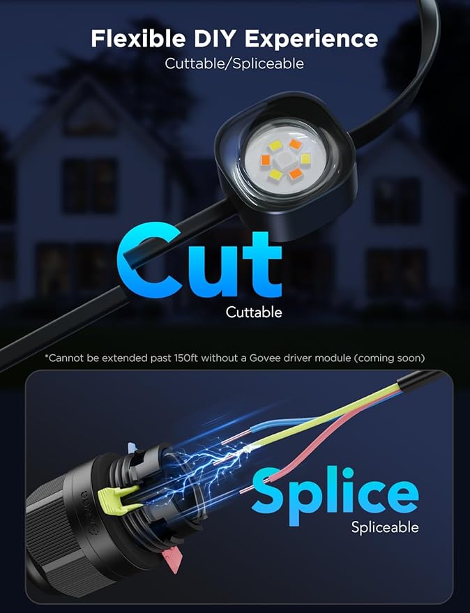 Govee Permanent Outdoor Lights Pro 100ft with 60 RGBIC LED Lights for Daily and Accent Lighting 75 Scene Modes for Outdoor Decor IP67 Waterproof Works with Alexa Google Assistant Matter Black