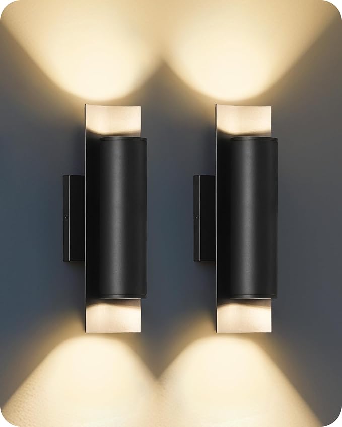 GOBLESON Outdoor Wall Lights 2-Pack Porch Lights Up Down 8.5W 3000K Modern Exterior Lighting Fixtures 1700LM IP65 Waterproof for Porch Garage Patio Garden Sidewalk Black (Modern 2)