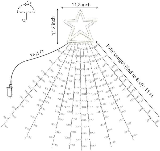 PUHONG Christmas Decoration Outdoor Star String Lights Christmas Tree Toppers Lights 320 LED 8 Modes with 12 Lighted Star for Halloween Christmas New Year Holiday Birthday Decor (Warm White)