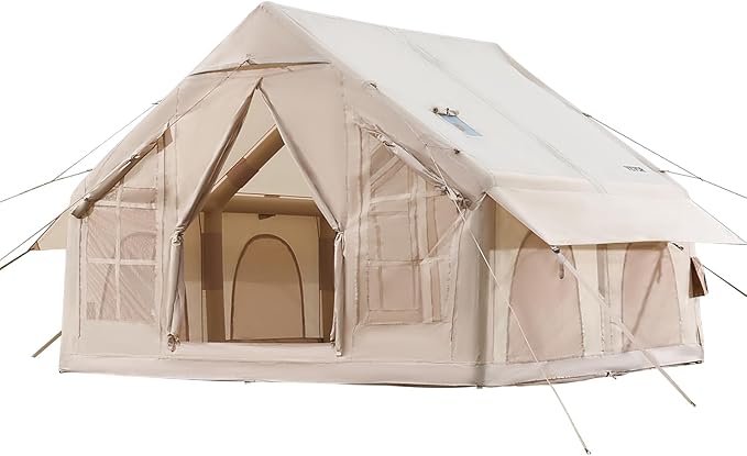 VEVOR Inflatable Tents for Camping Easy Setup Blow up Tent with Hand Pump 4 Season Glamping Tent with Stove Jack Doors &amp Mesh Windows Storage Bag Included for Easy Taking