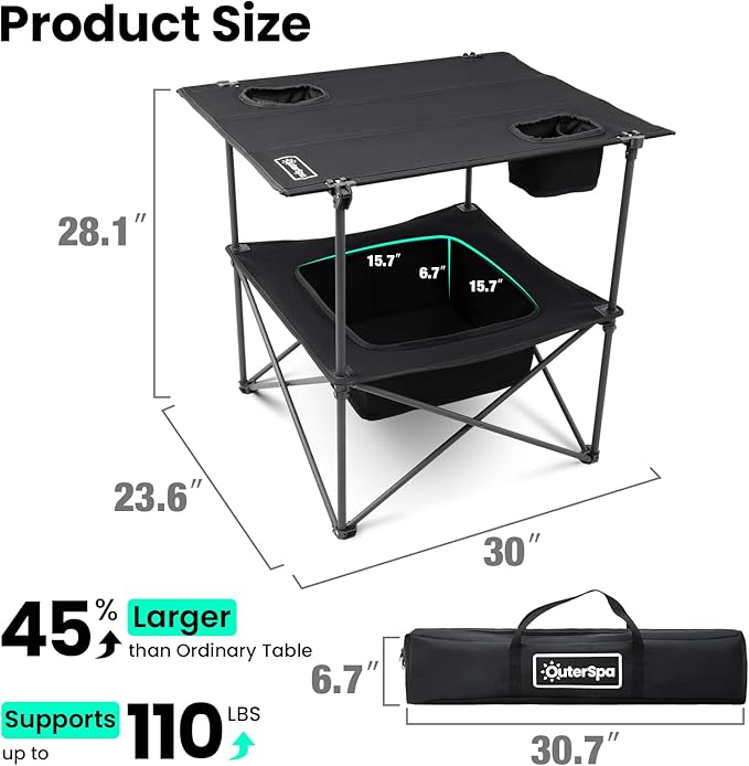 Folding Camping Table Portable Outdoor Picnic Table Rectangular Lightweight Camp Table with Storage Cup Holder and Carry Bag for Barbeque Beach Camping and Tailgate